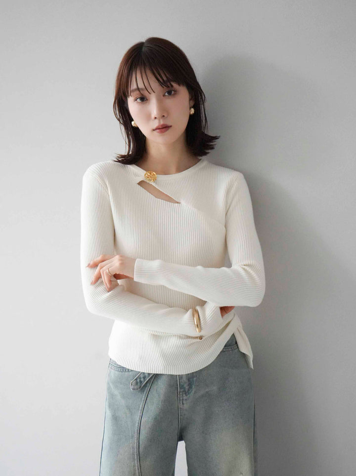 [套裝] 金色圖案設計羅紋上衣 + 選配飾品套裝（2 套）