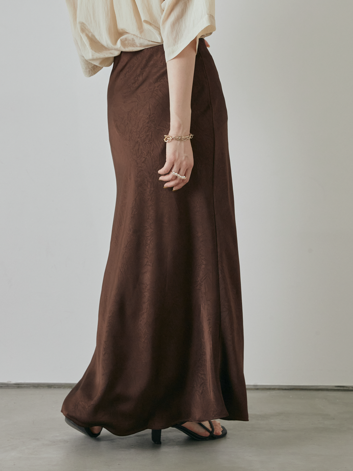 [予約]サテンワッシャーナロースカート/ブラウン