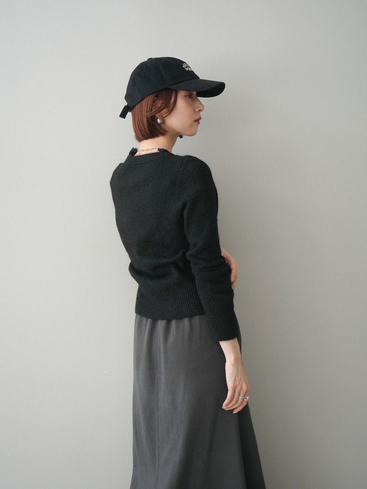 [SET]レースネックコンパクトニットカーディガン+選べるアクセセット(2set)