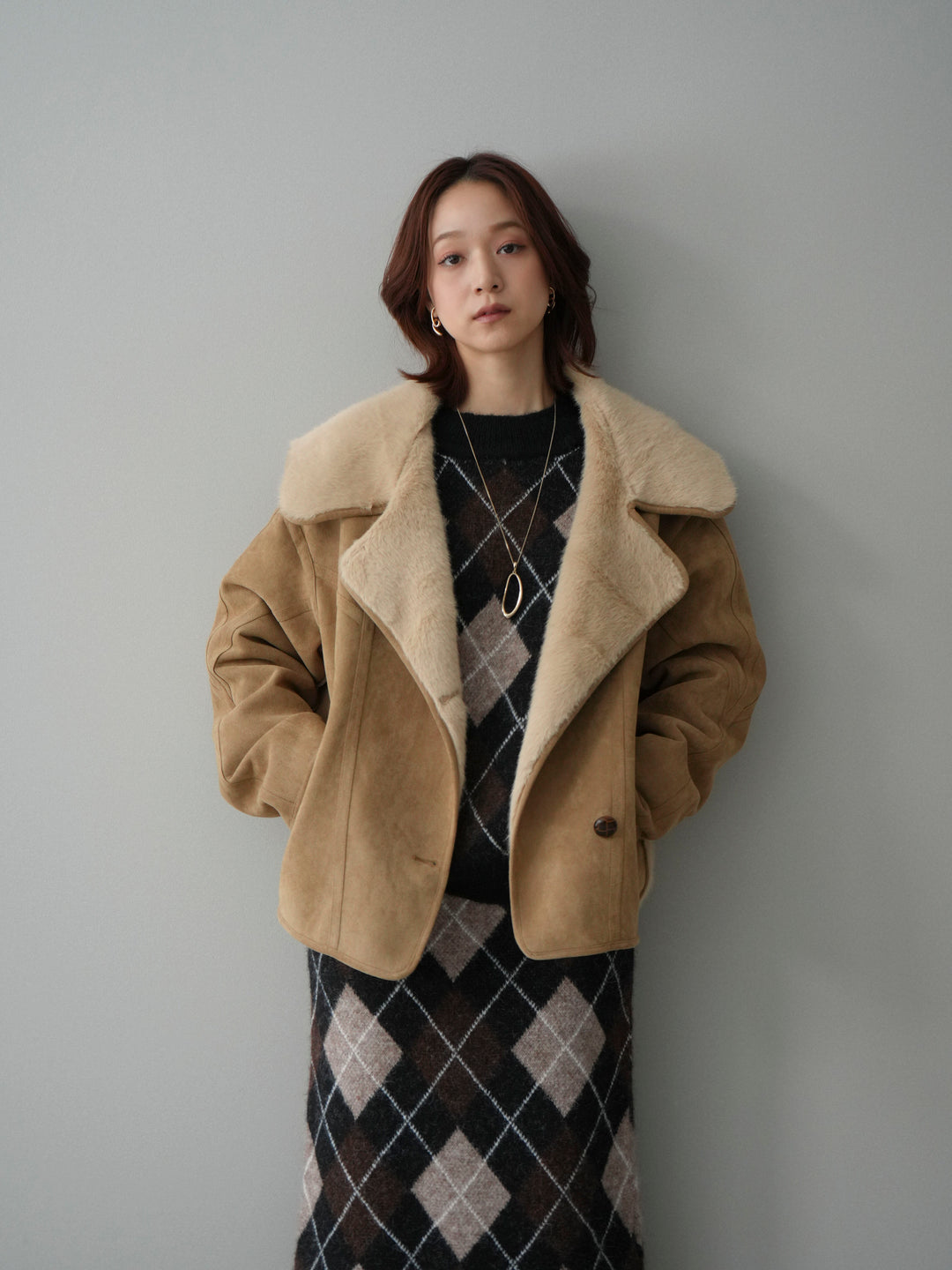 [SET]アーガイルニットプルオーバー&ロングスカートSET UP(2set)