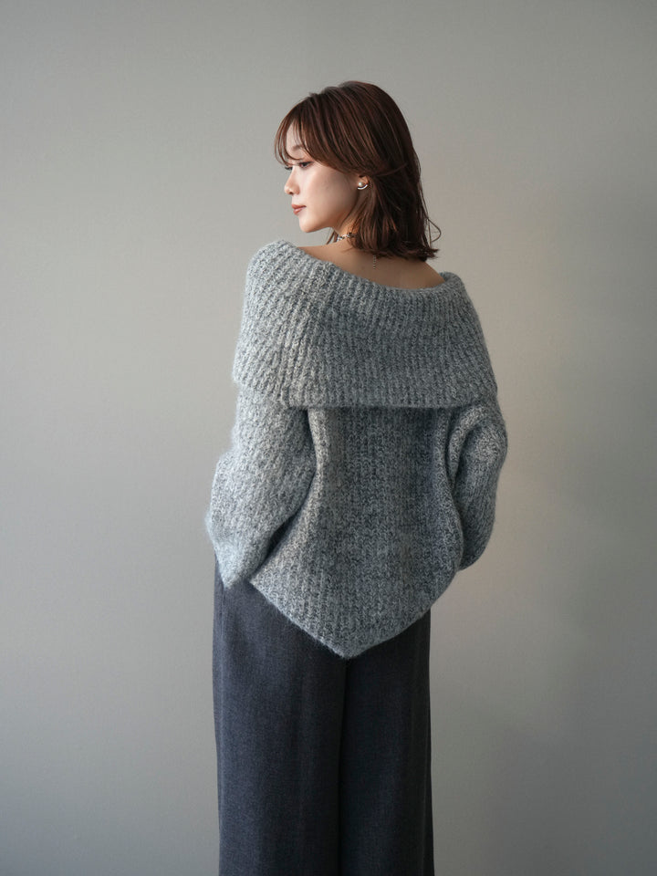[予約]オフショルミックスニットプルオーバー/gray