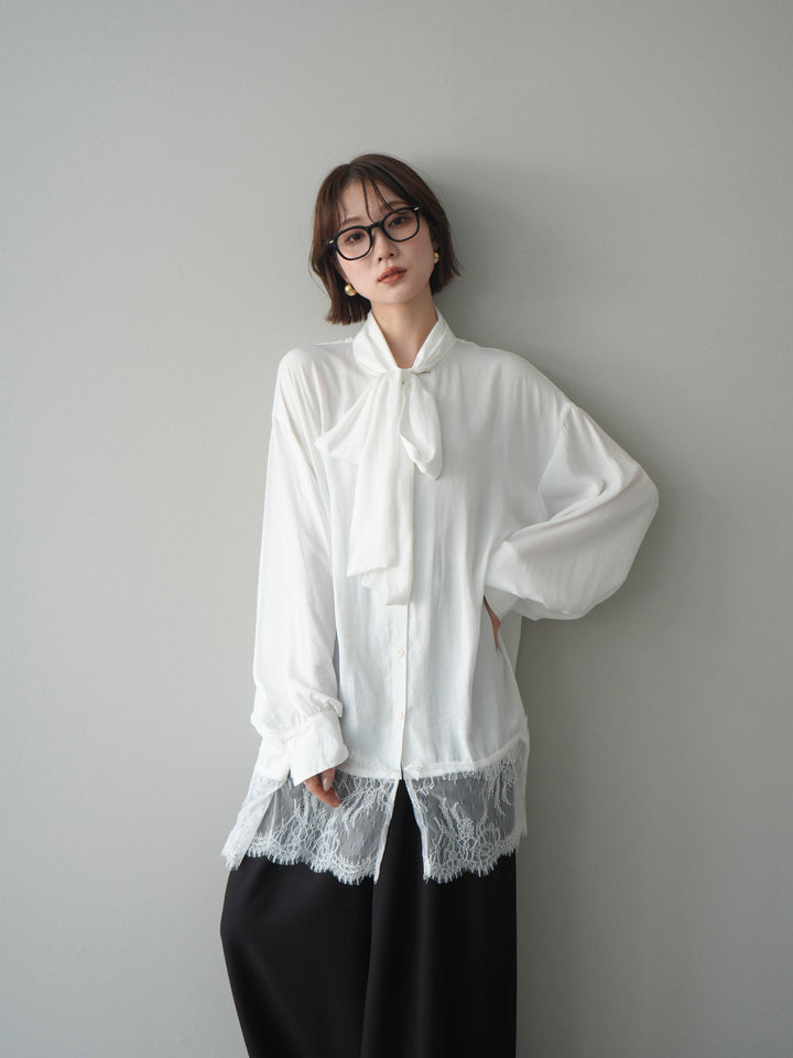 [予約]レースヘムボウタイブラウス/white