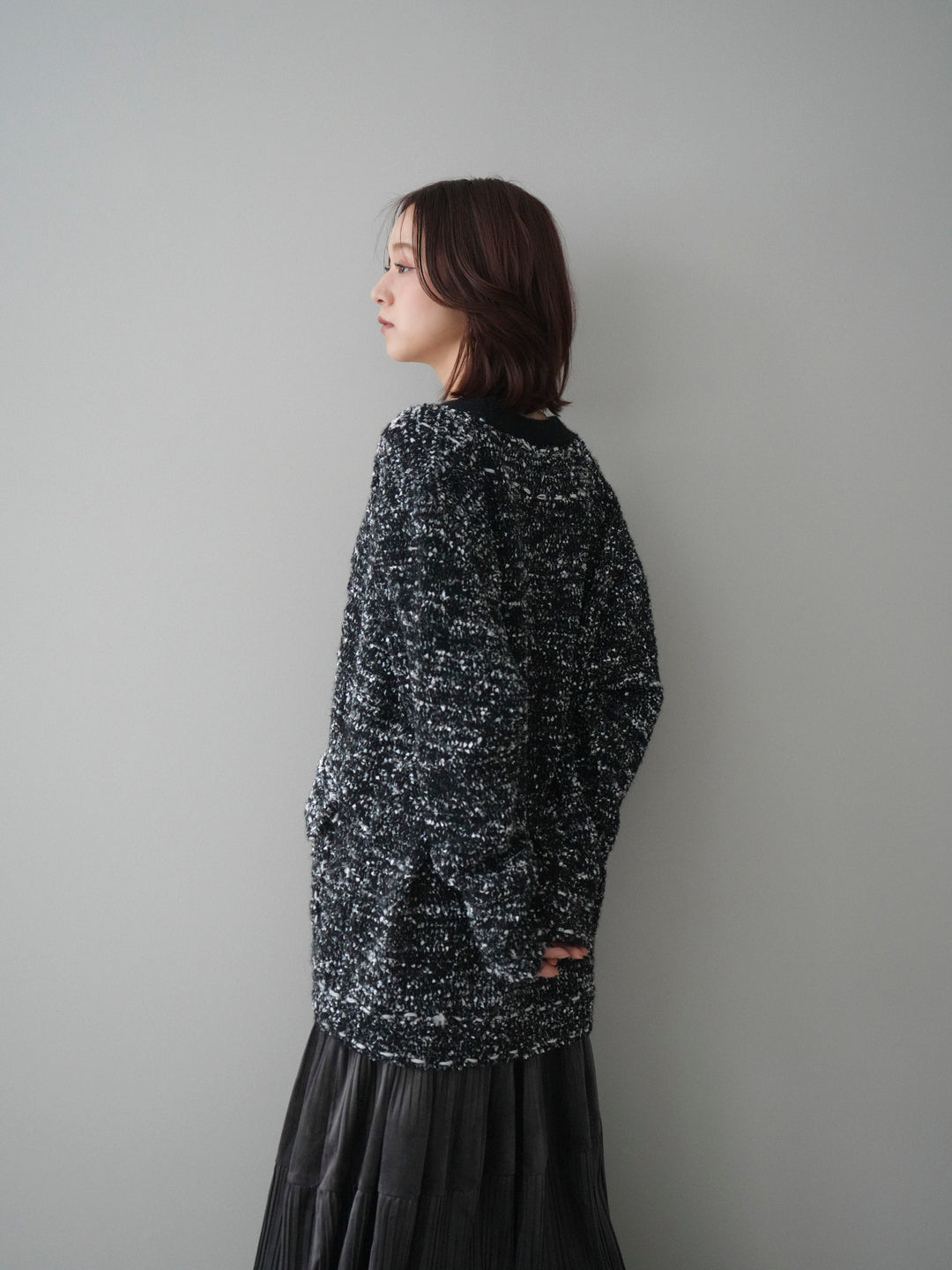 [予約]モールネップニットカーディガン/black