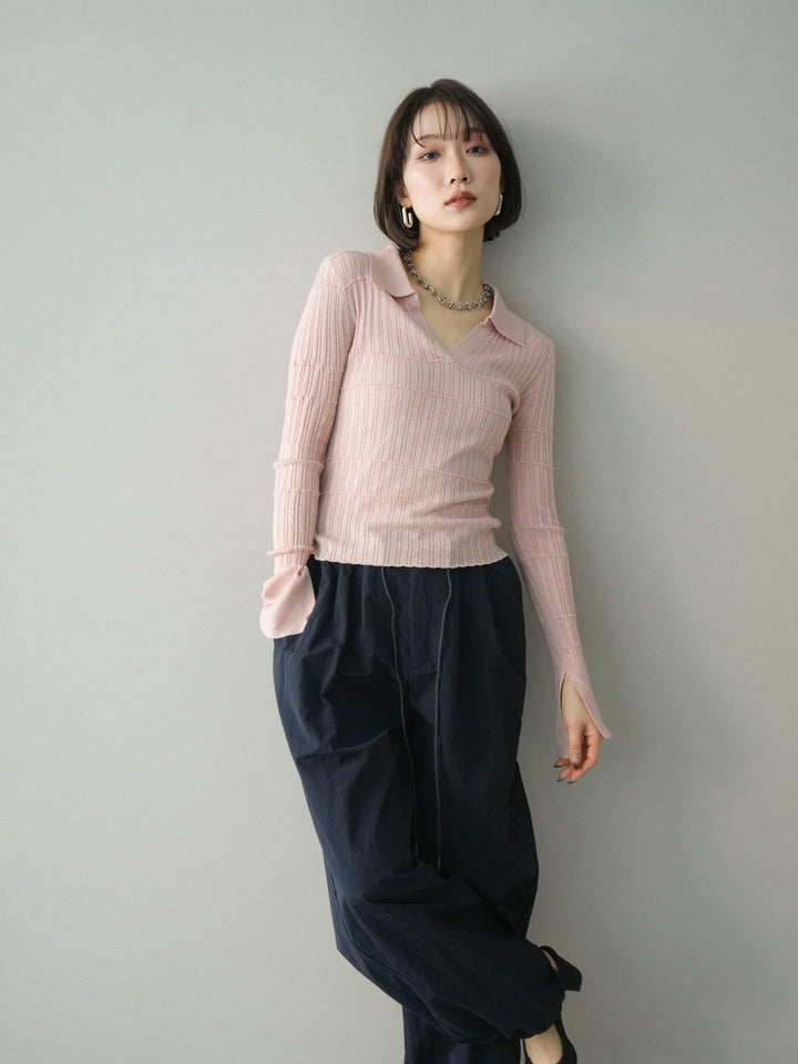 [予約]シアーリブスキッパーニットトップス/pink