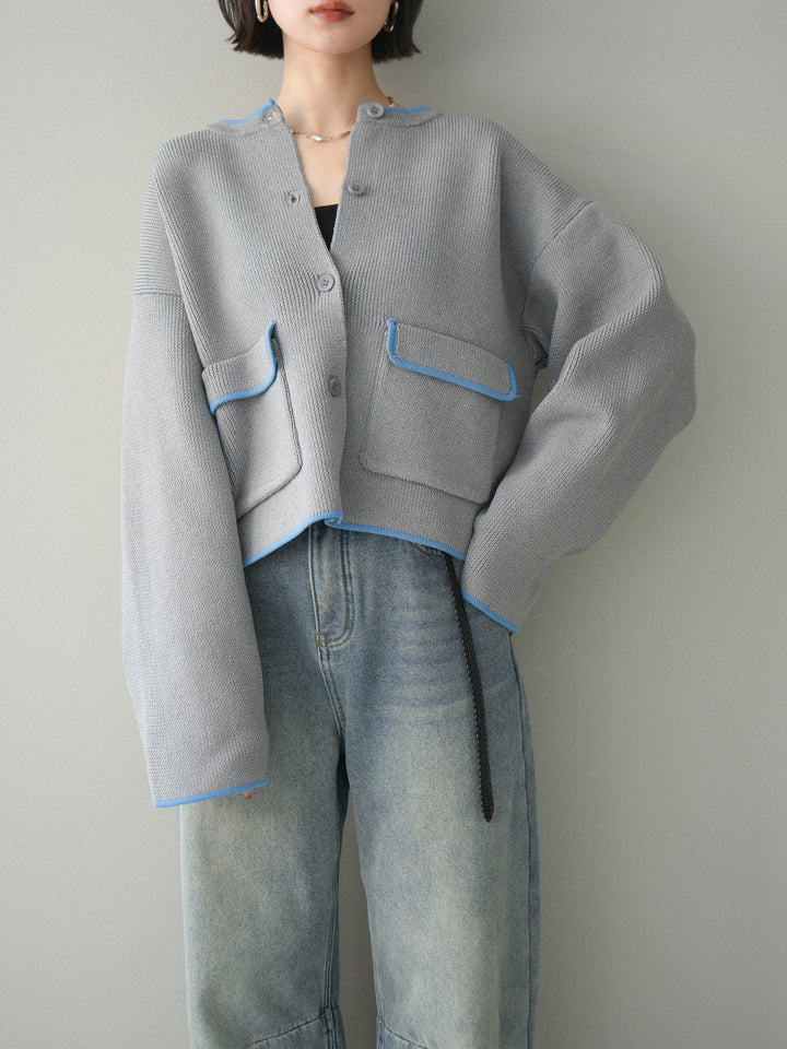 [SET]ポリエステル配色ニットカーディガン+選べるアクセセット(2set)