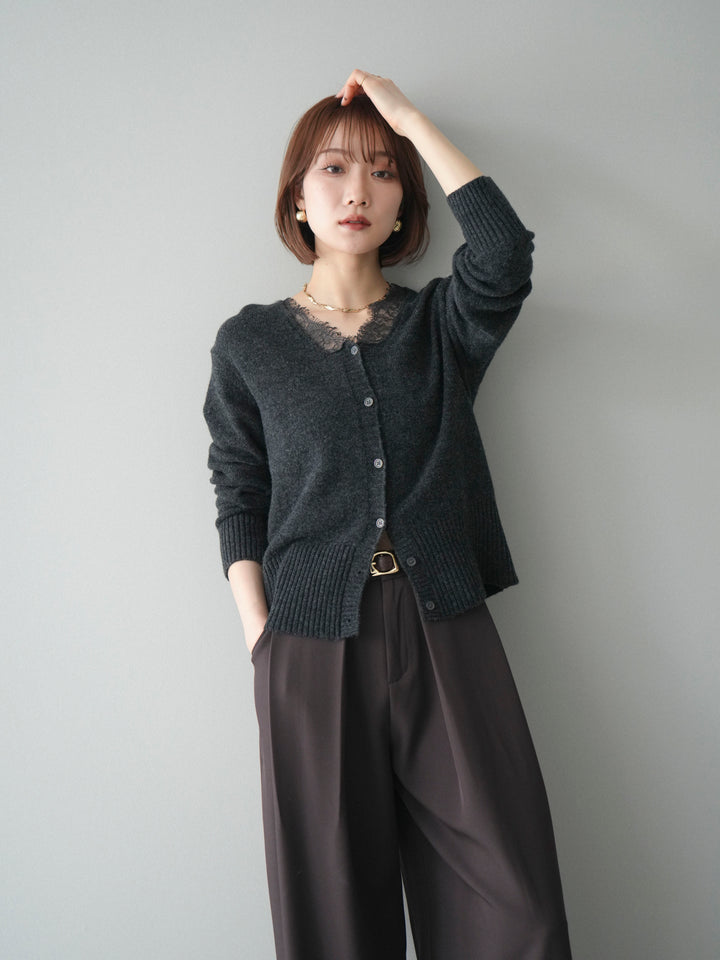[SET]レースネックニットカーディガン+選べるアクセセット(2set)