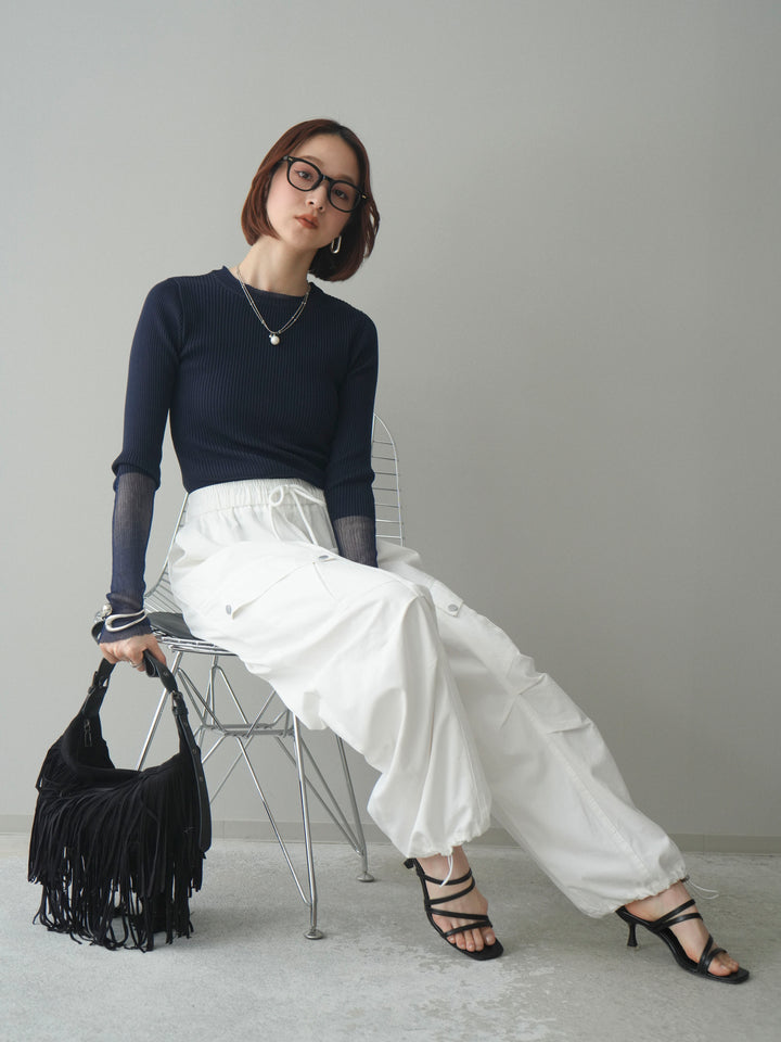 [予約]リブラメシアー切替リブニットトップス/navy