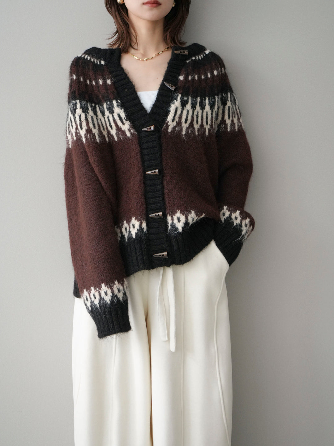 [SET]トグルボタン求心柄ニットカーディガン+トグルボタン求心柄ニットカーディガン(2set)