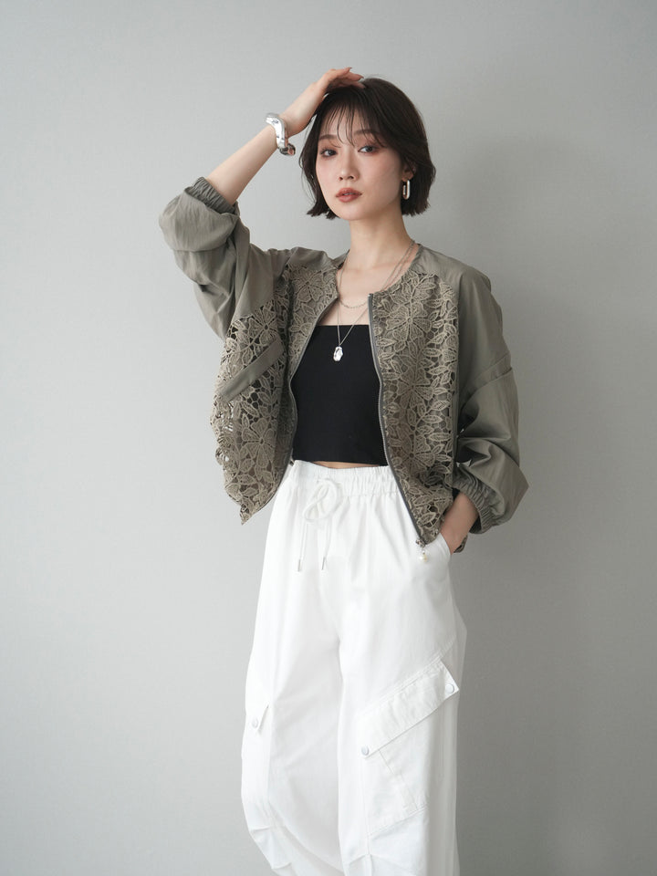 [予約]レースドッキングブルゾン/olive