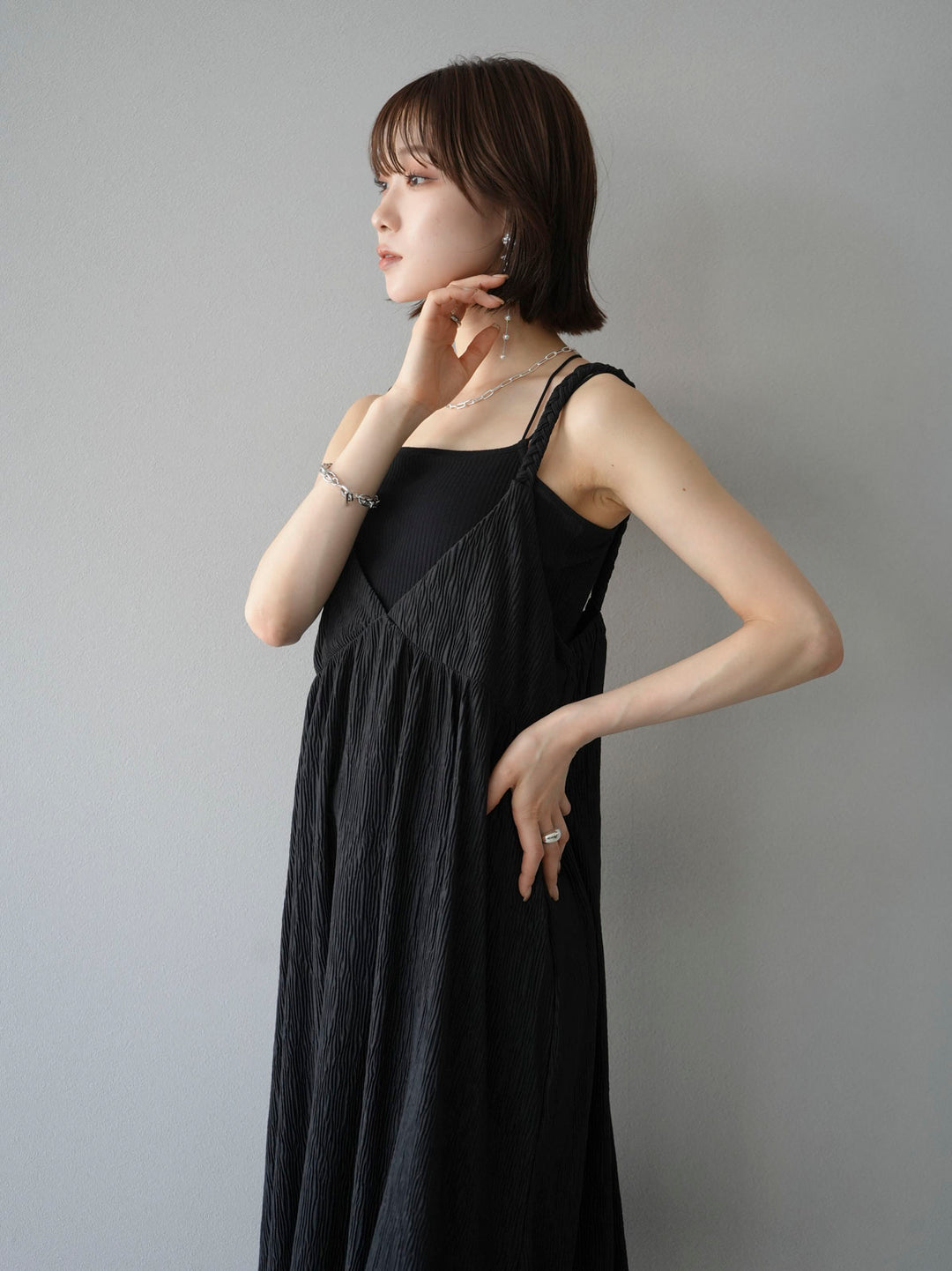 Willow braided string cami dress/black