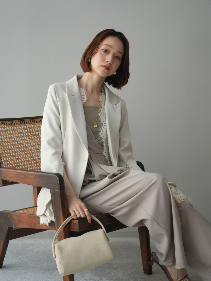 [SET]レースレイヤードスリットジャケット+バックデザインサロペット(2set)