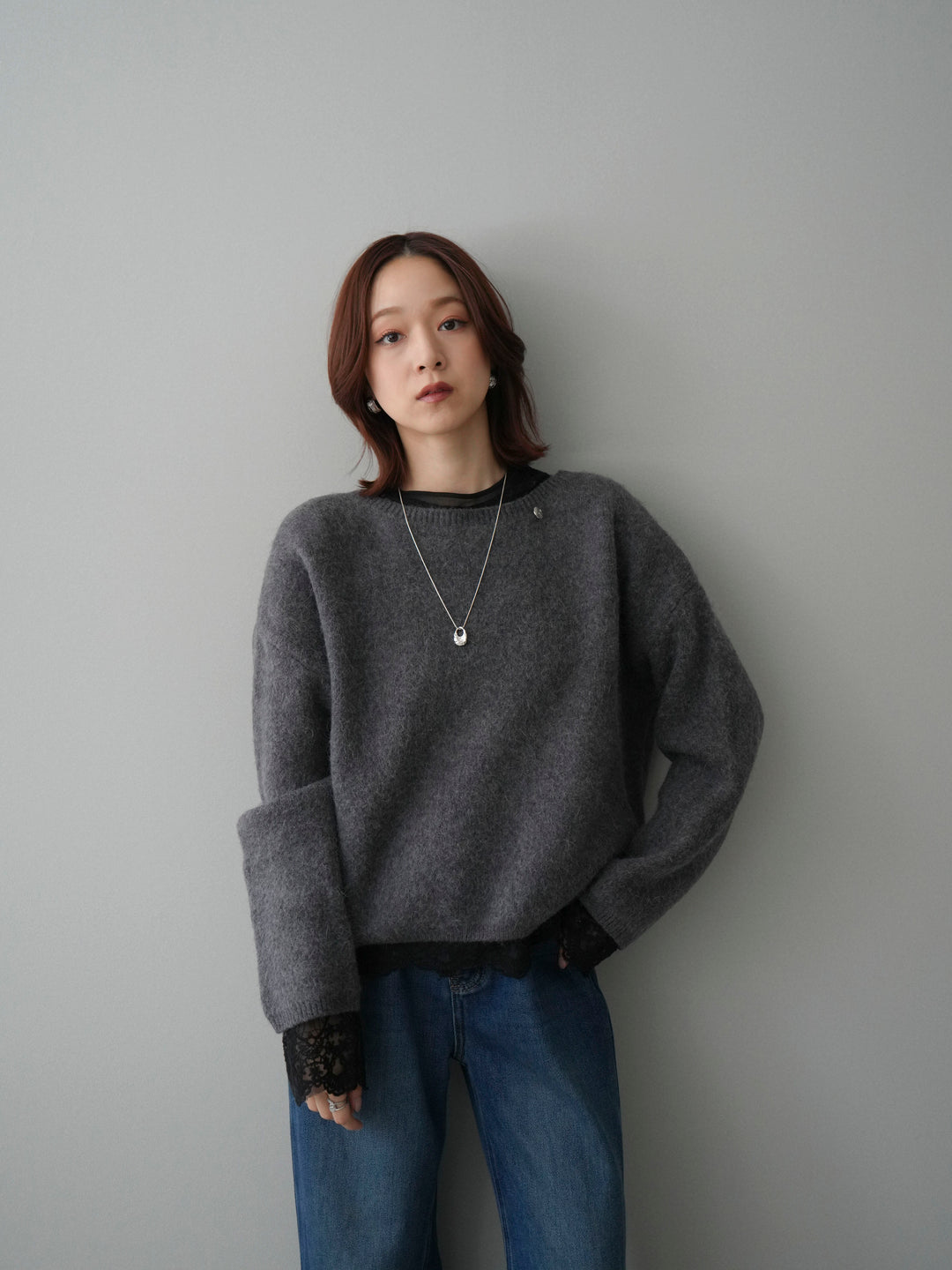 [予約]アンゴラタッチボートネッククロップドプルオーバー/charcoal