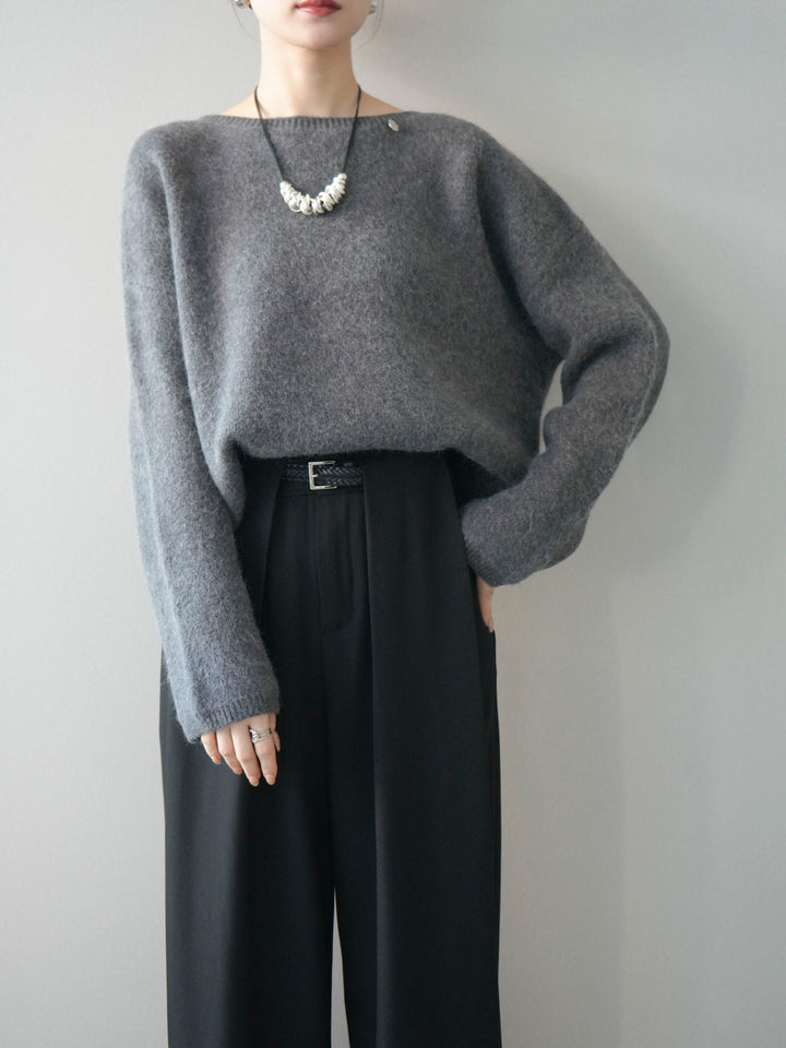 [SET]アンゴラタッチボートネッククロップドプルオーバー+選べるアクセセット(2set)