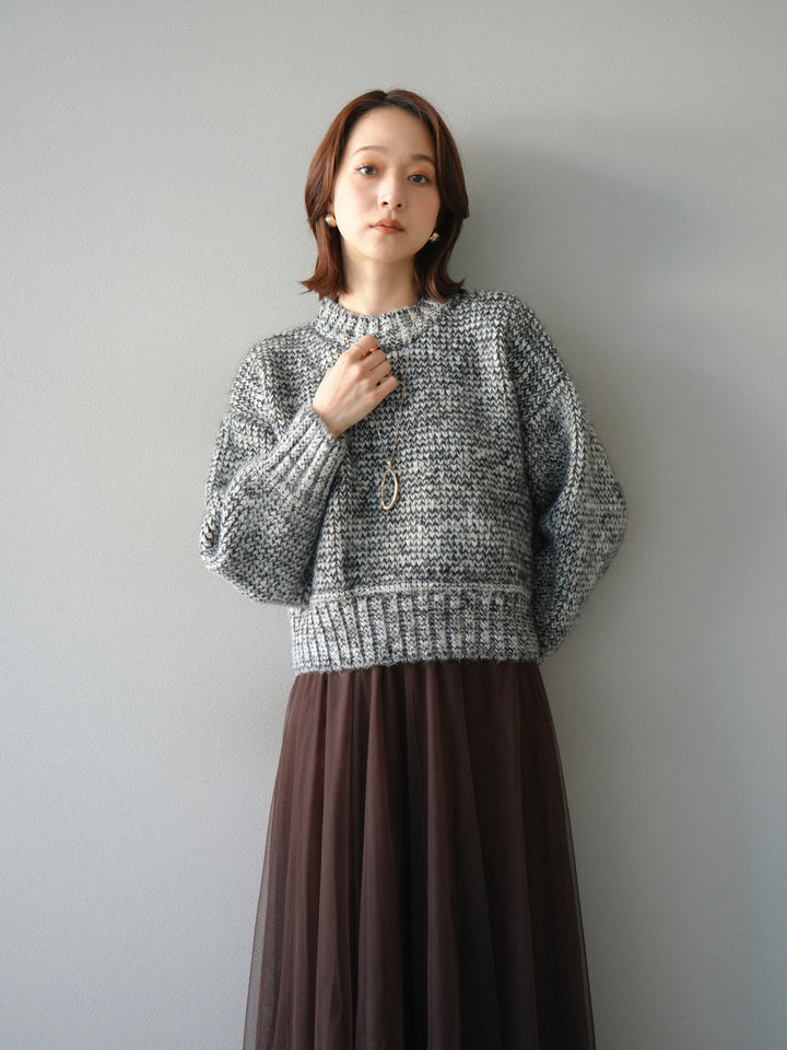 [予約]ボリュームスリーブミックスネップニットプルオーバー/gray