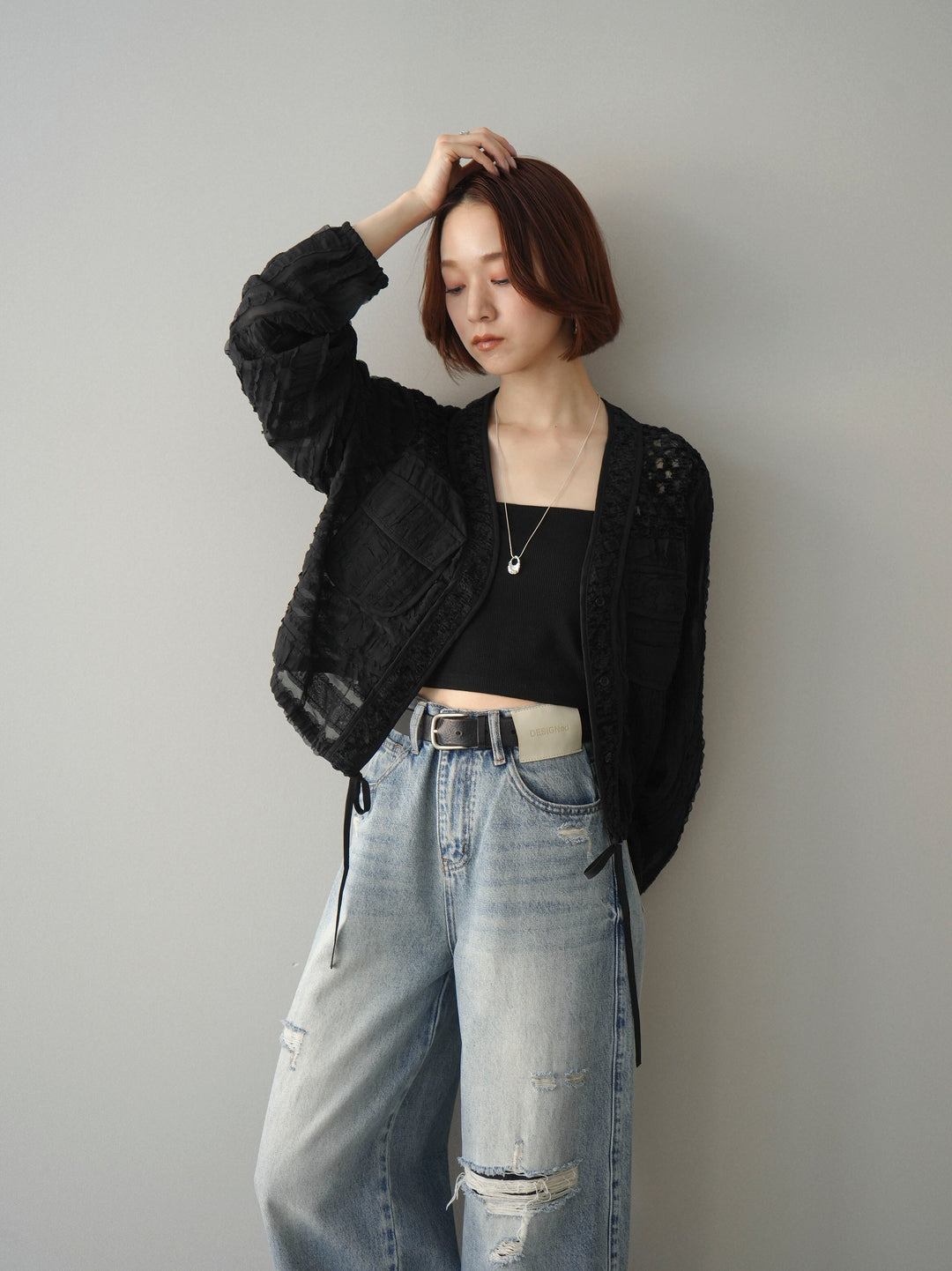 [SET]パッチワークシアーフリルブルゾン+パッチワークシアーフリルブルゾン(2set)