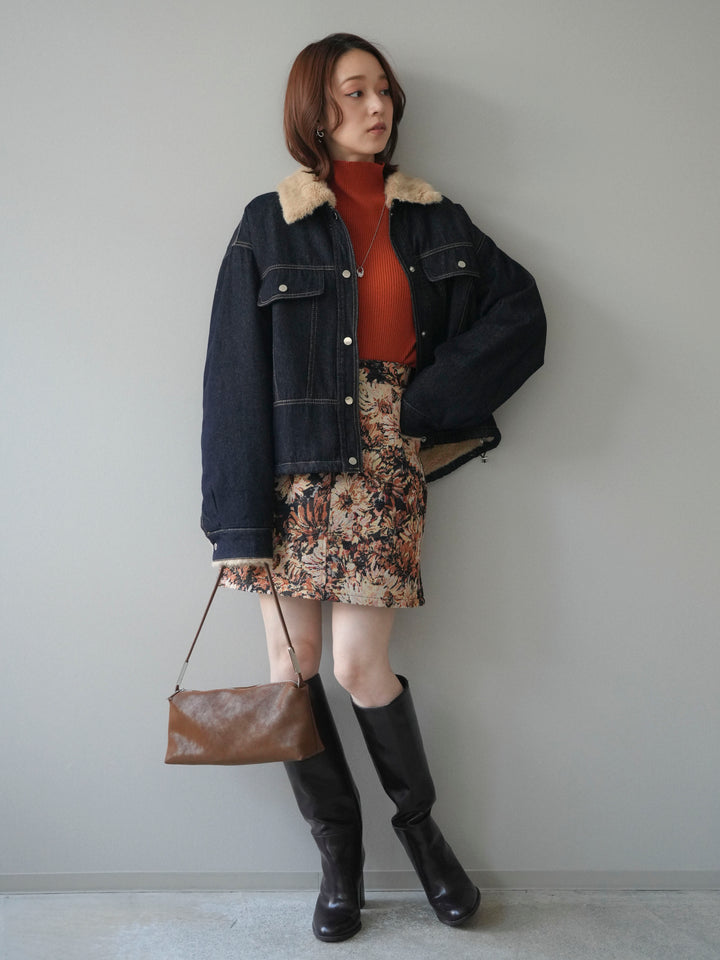 [予約]デニム×ファーステンカラーショートジャケット/indigo