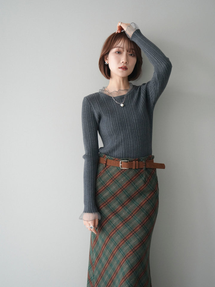 [SET]チュールドッキングリブニットトップス+チュールドッキングリブニットトップス(2set)