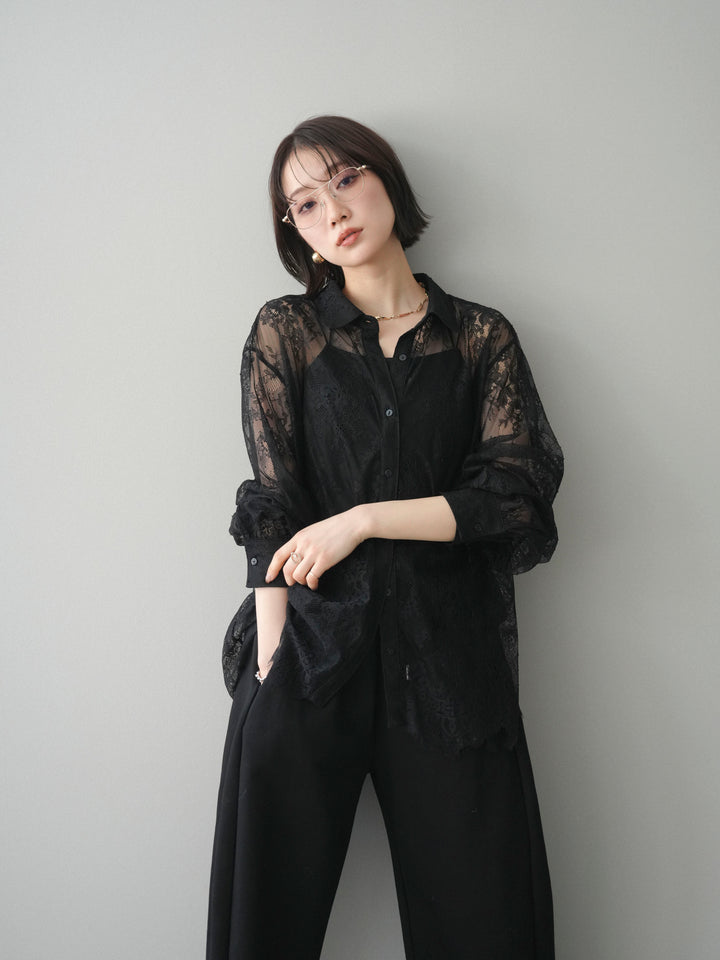 [SET]総レースボリュームスリーブシャツ+総レースボリュームスリーブシャツ(2set)