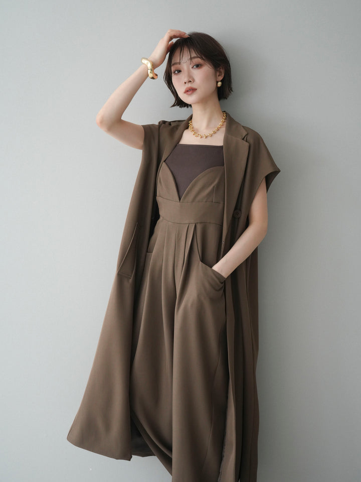 [予約]フレンチスリーブロングジレ/brown