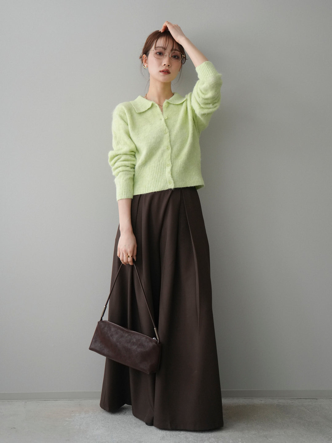 [SET]モヘア衿付きボタンプルオーバー+テープベルトタックバギーパンツ(2set)