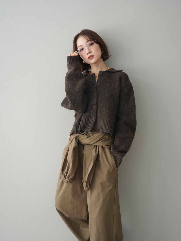 [予約]メランジニット襟付きクロップドカーディガン/brown