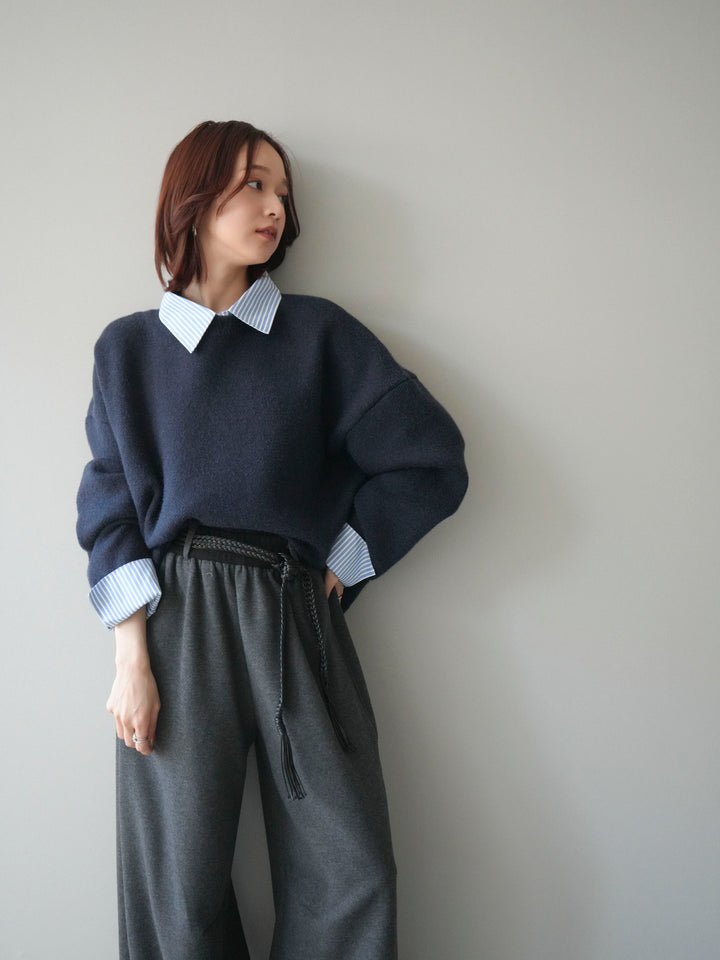 [SET]2WAYストライプ襟ニットプルオーバー+選べるアクセセット(2set)