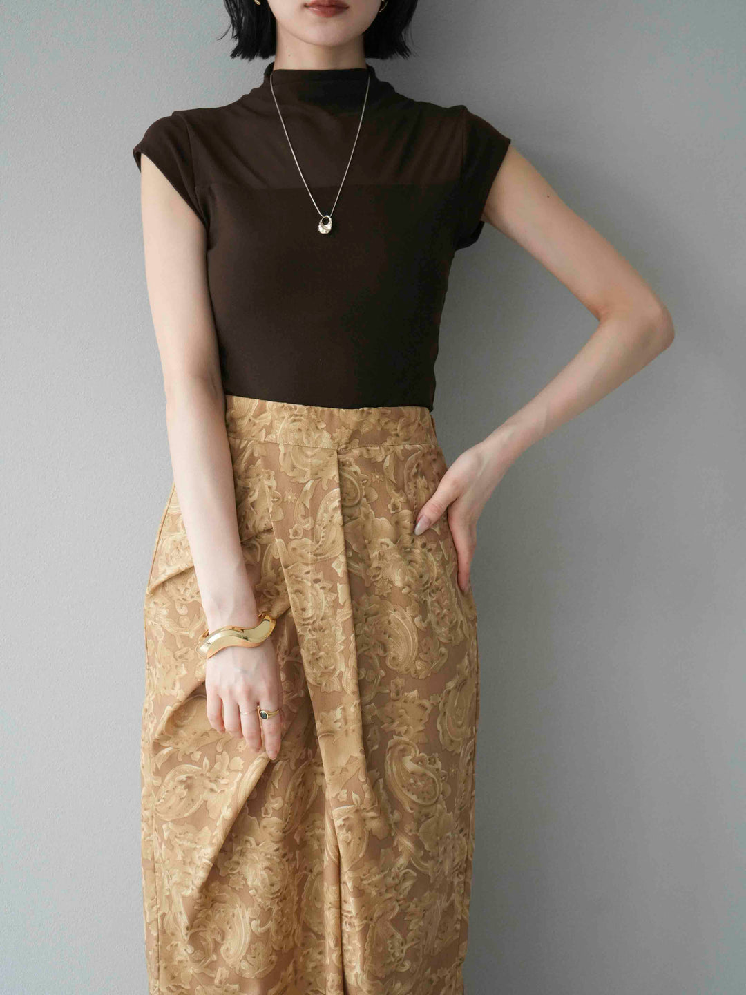 [預訂] 透明切換彈性上衣/棕色