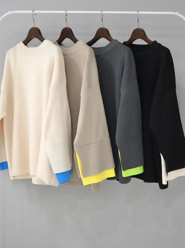 [SET] Color-matched sleeve Milano rib knit pullover + Color-matched sleeve Milano rib knit pullover (2 sets)