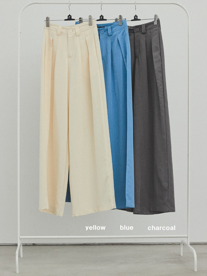 [SET]テープヤーンラッフルノースリトップス+リネンタッチタックワイドパンツ (2set)