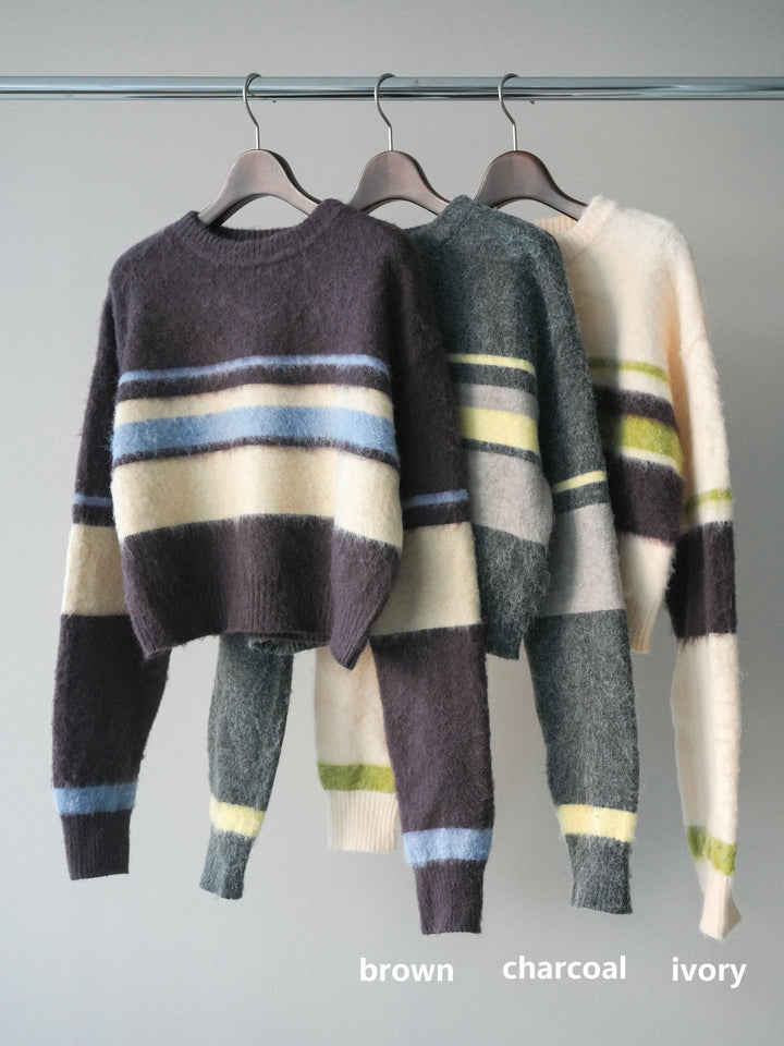 [SET]ソフトタッチボーダークロップドニットプルオーバー+チュールボリュームスカート(2set)