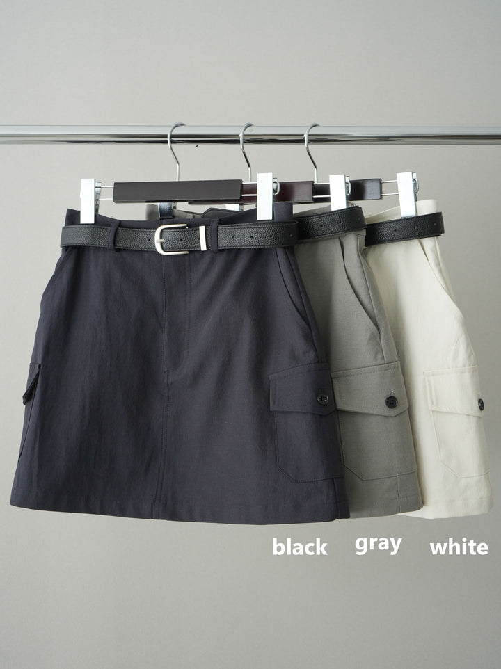 [SET]バックスリットデザインジャケット+ノースリサテンレースキャミソール+ベルト付カーゴミニスカート(3set)