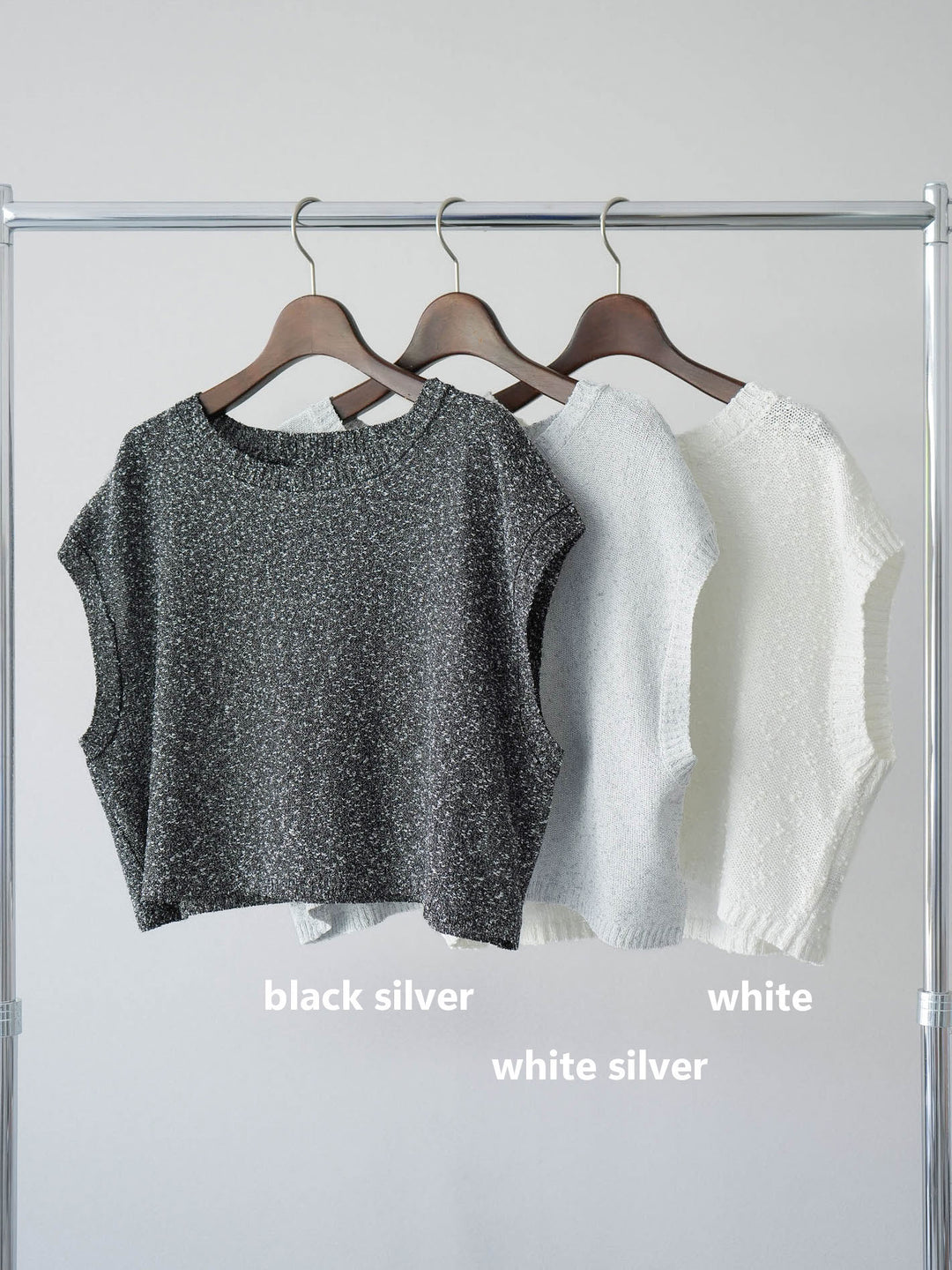 [SET]ネップヤーンクロップドニットベスト+サテンプリーツマキシスカート(2set)