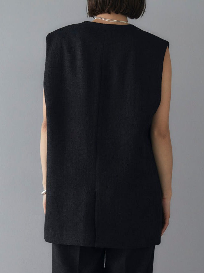 [Pre-order] Linen-touch no-collar gilet/black