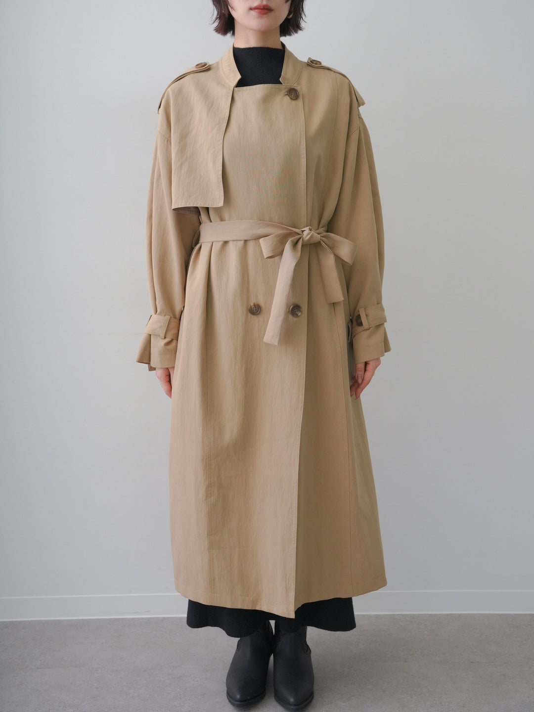 [予約]ミニラペルアシンメトリーロングトレンチ/beige