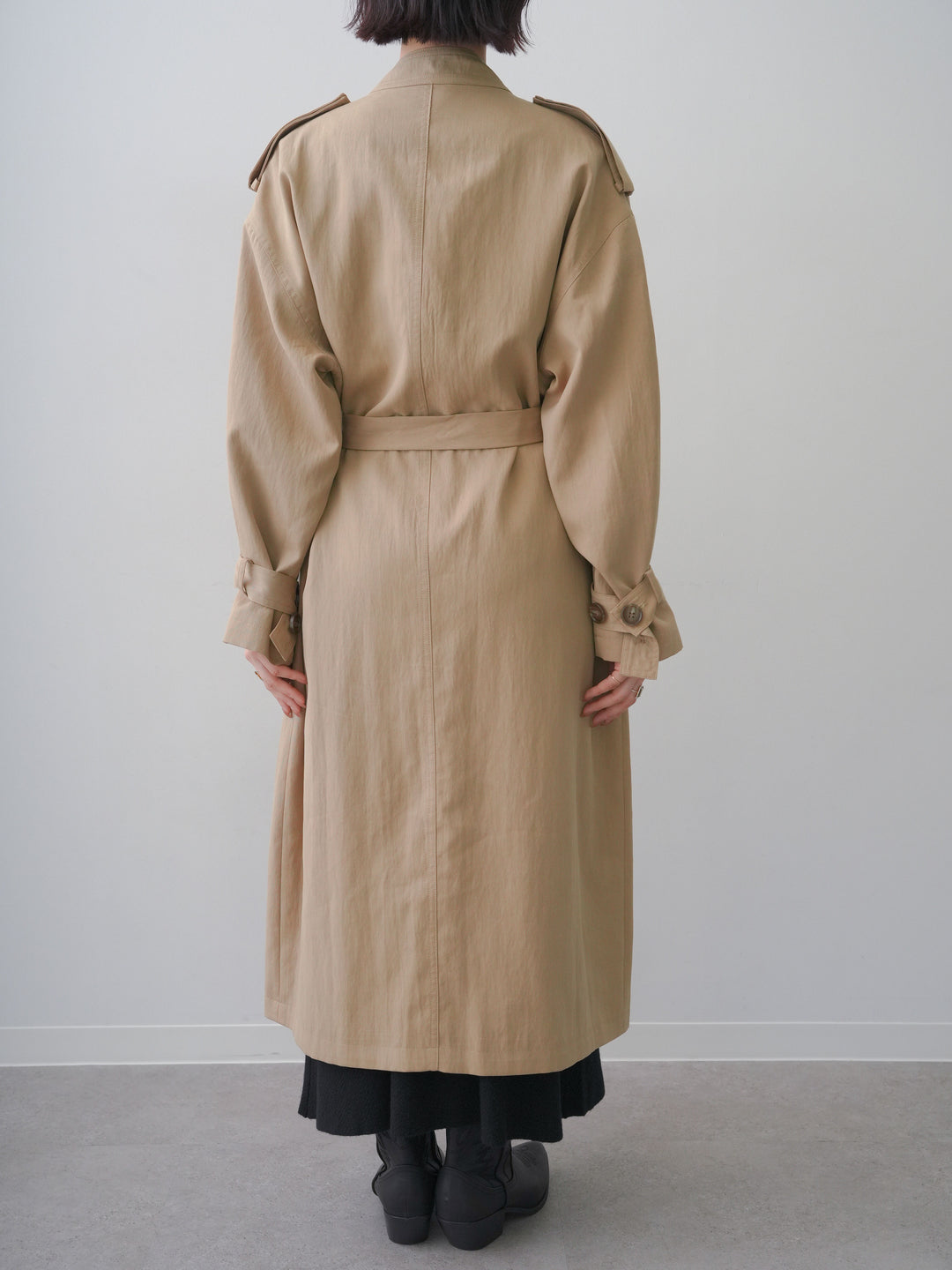 [予約]ミニラペルアシンメトリーロングトレンチ/beige