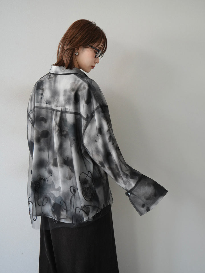 [SET]コード刺繍チュールシャツ＆ニュアンス柄シャツアンサンブル+ベロアナロースカート(2set)