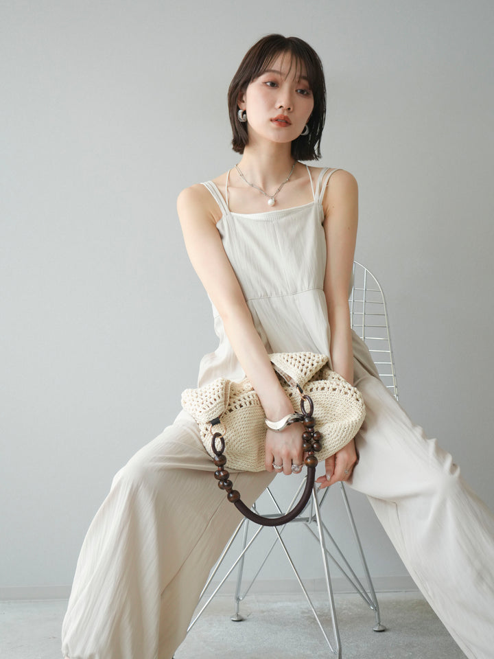 [SET]リネンライクビスチェデザインサロペット+ダブルストラップカットリブブラキャミソール(2set)