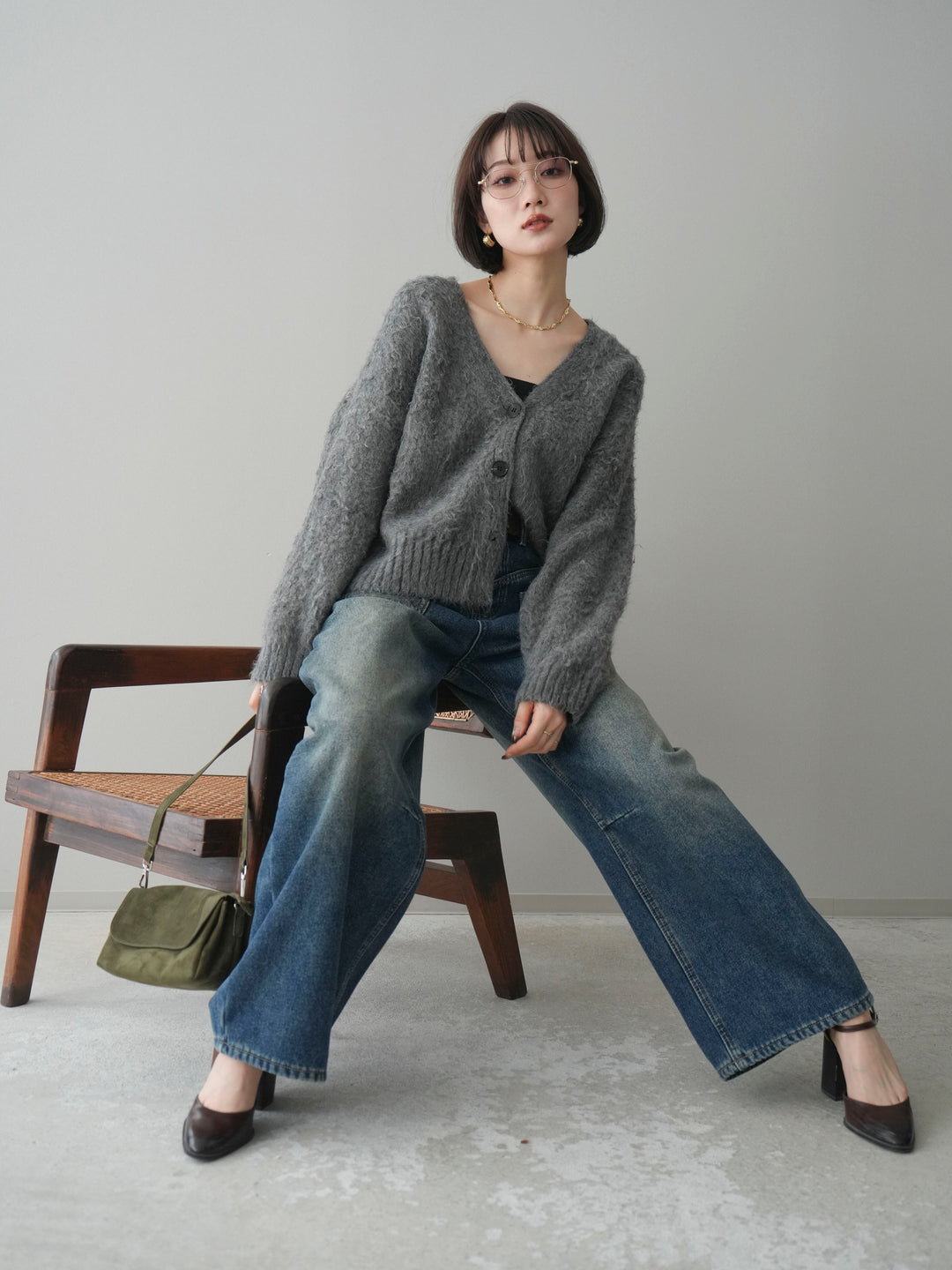 [予約]起毛シャギーニットカーディガン/gray