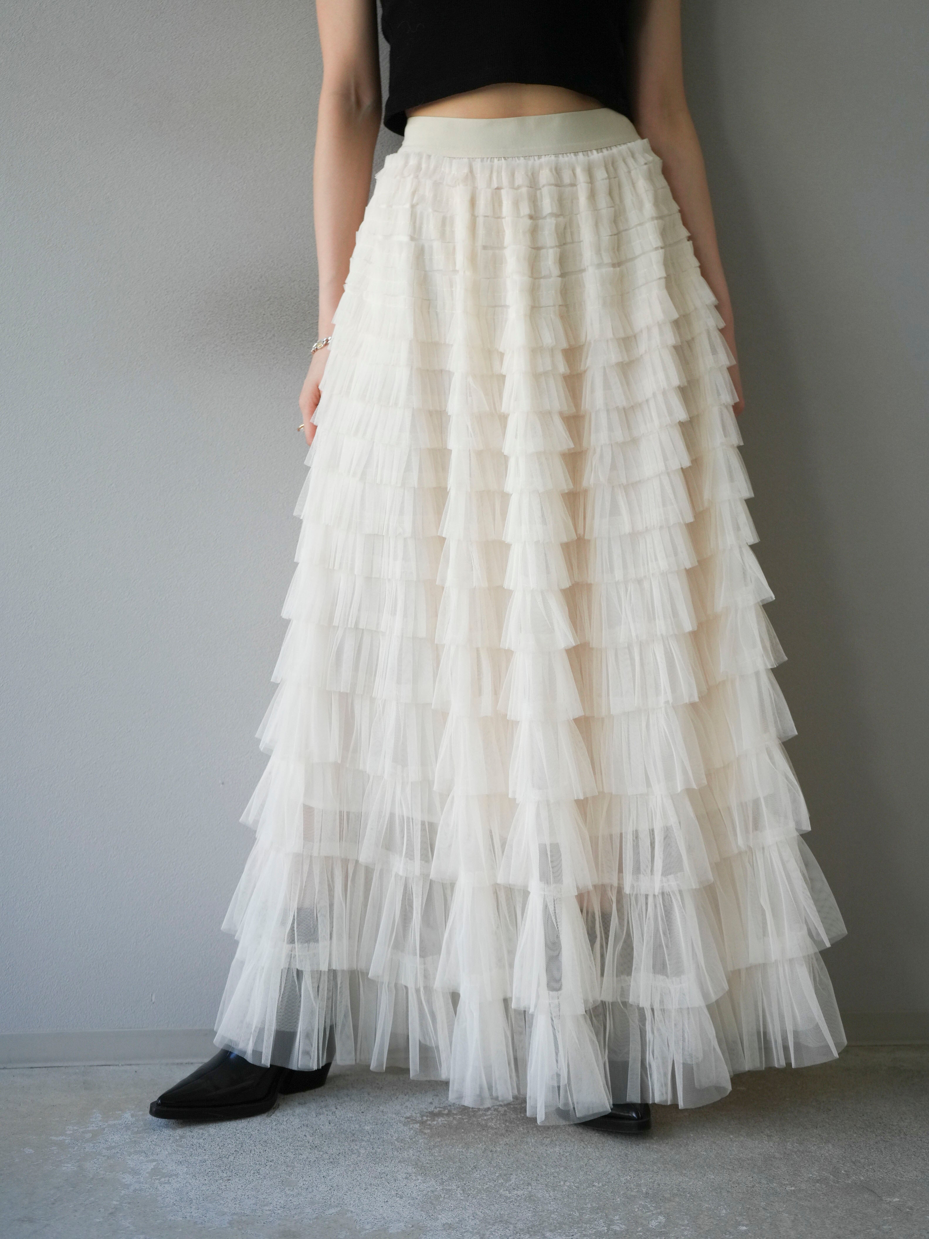 lumier リュミエ ニットカーディガン＆チュールティアードスカート 予約]チュールティアードスカート/アイボリー – Lumier