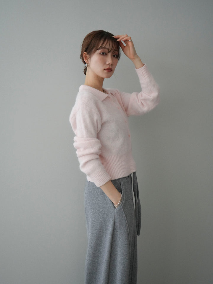 [予約]モヘア衿付きボタンプルオーバー/pink