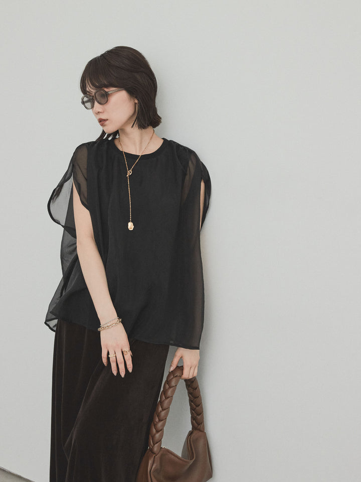 [SET] 緊湊光滑透視層疊上衣 + 天鵝絨低腰裙 (2set)