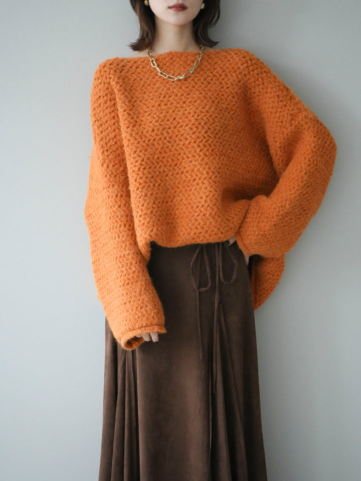 [予約]ワッフル編みオーバーニットプルオーバー/mustard