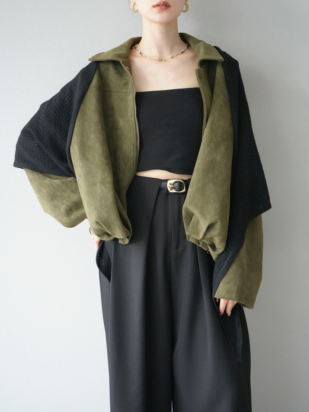 [SET] 麂皮外套+皮帶環設計寬褲（2套）