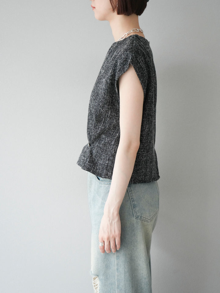 [予約]サマーツイードぺプラムブラウス/ブラックホワイト