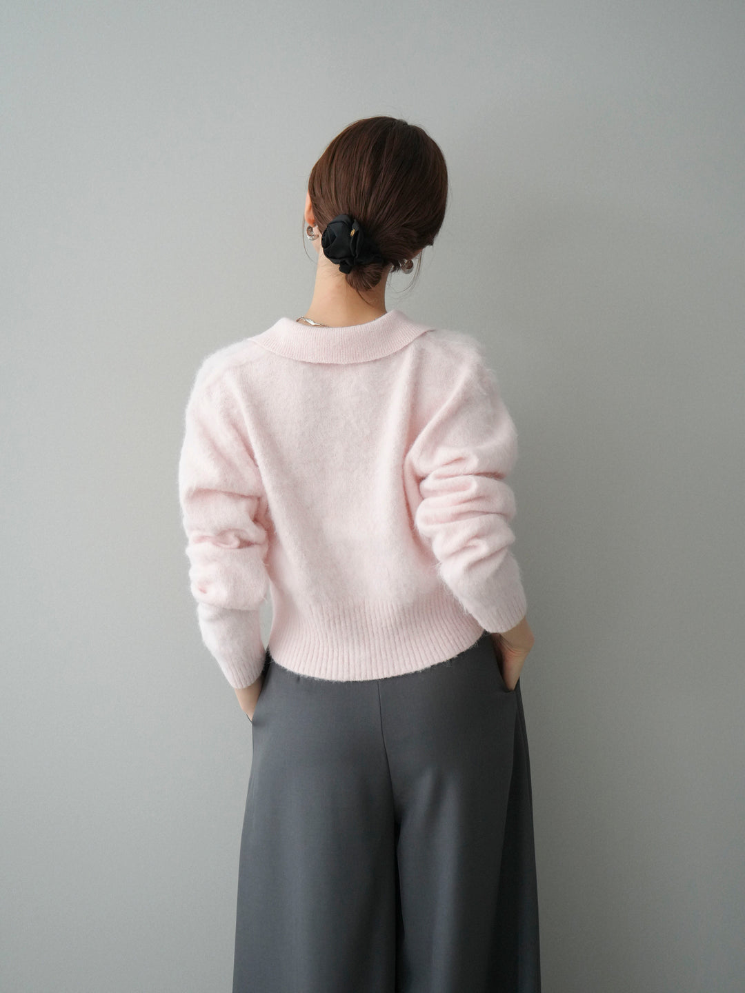 [予約]モヘア衿付きボタンプルオーバー/pink