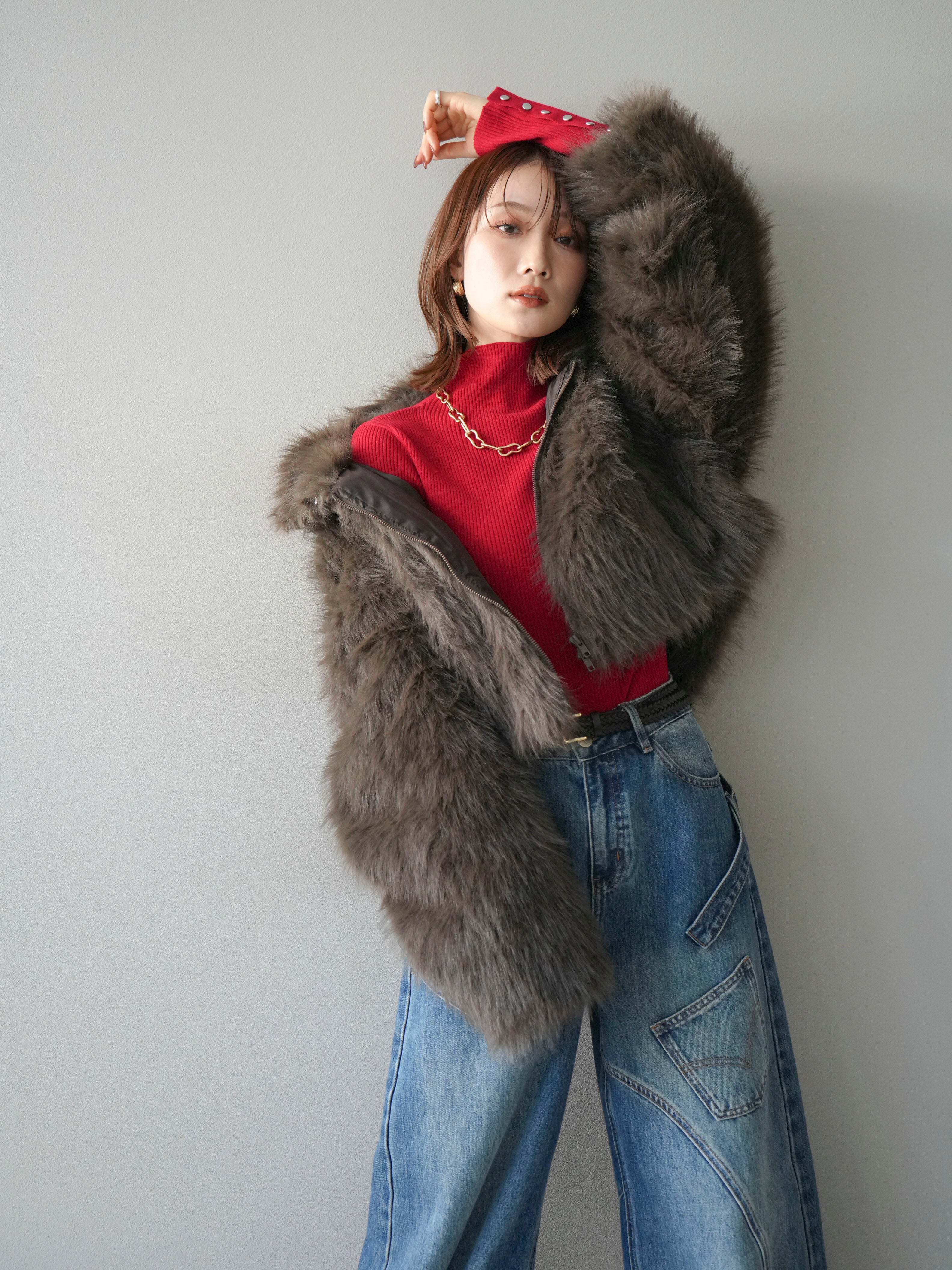 予約]フェイクファーショートZIPジャケット/brown – Lumier