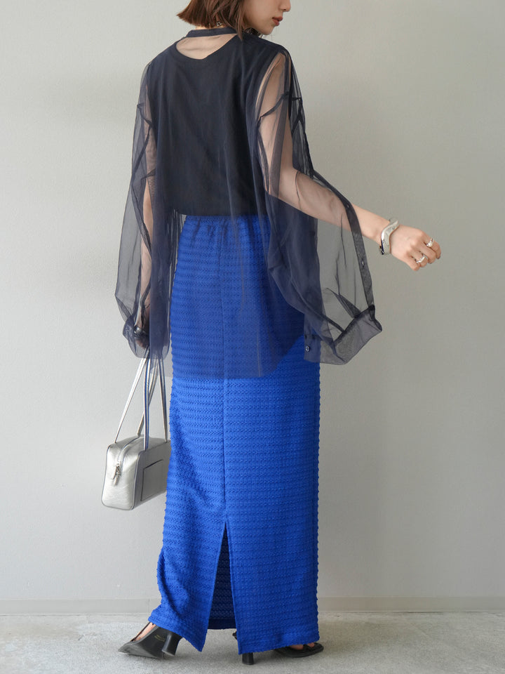 [予約]2WAYスリーブチュールシャツ/ネイビー