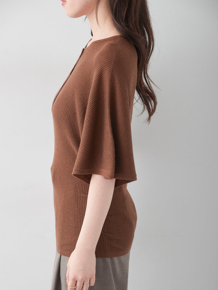[予約]ヘンリードルマンリブニットトップス/brown