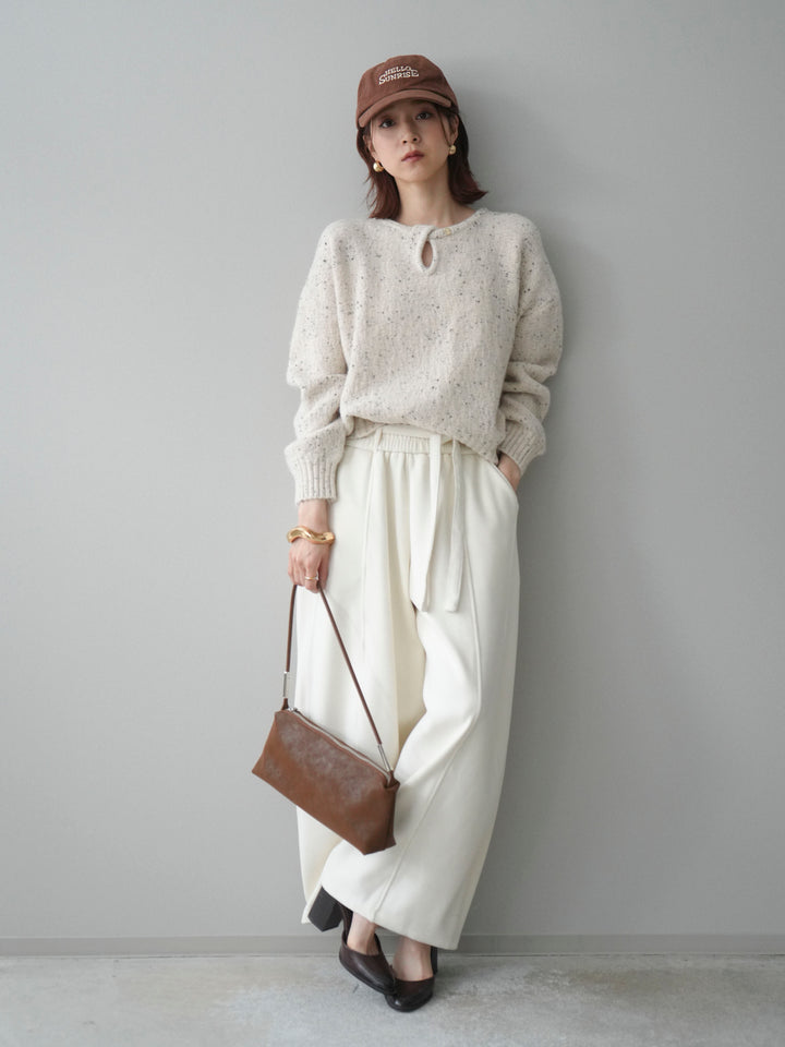 [SET]ツイストネックラメネップヤーンニットプルオーバー+ウエストベルトカーブラインスエットパンツ(2set)