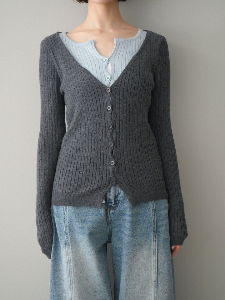 [予約]バイカラーレイヤードニットカーディガン/gray